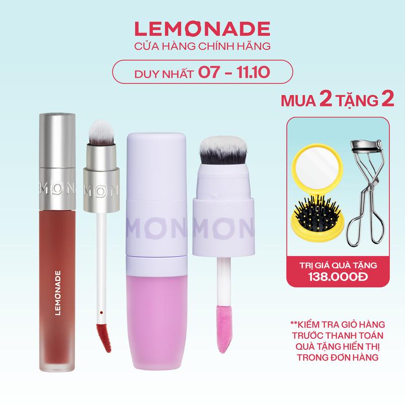 Combo 01 Son bùn ẩm mờ mịn lâu trôi Lemonade Perfect Couple Blurry Stain Lip Cream 3.5g và 01 Má kem mịn lì thuần chay Lemonade Perfect Couple 8.5g