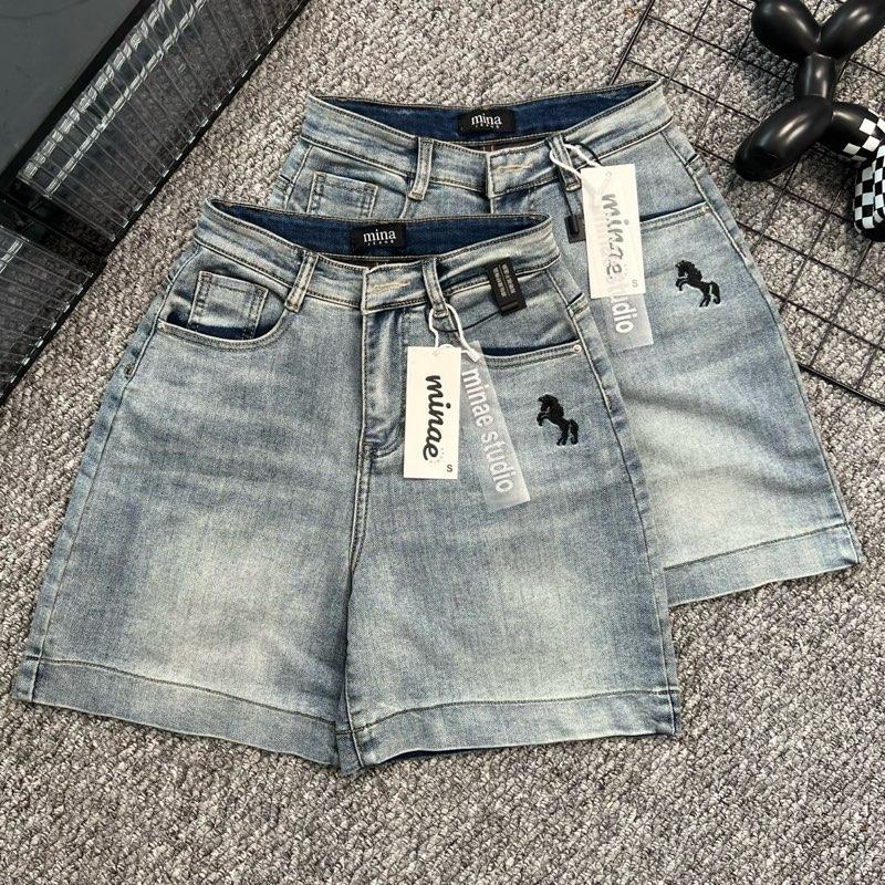 CAO CẤP Quần Ngố Lửng Jean Nữ Co Giãn THÊU NGỰA Vải 2ZA Cao Cấp Mềm Mịn