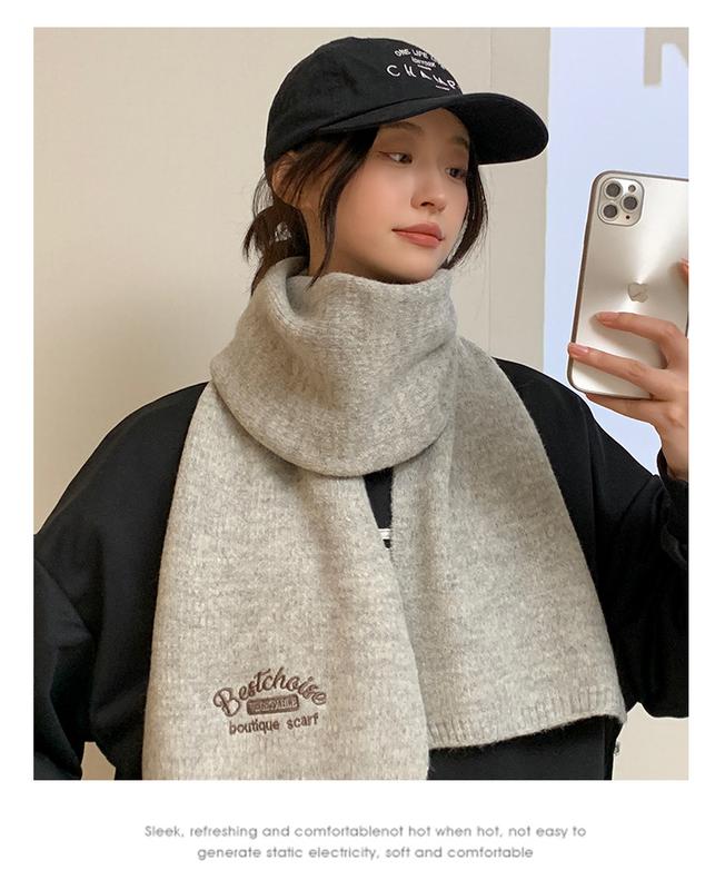 Product Introduction of Embroidered Brown with Letters with Woolen Knitting Scarf Winter Girls 2023 New High-Grade Korean Style All-Match Scarf 13