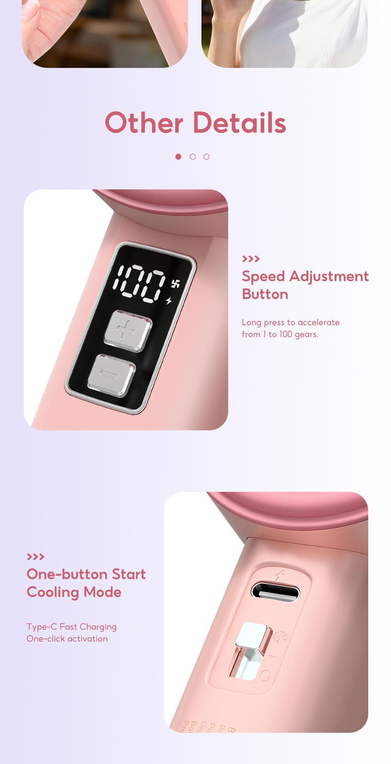 Yodevoe B02 High-Speed Fan Portable HandHeld Fan Semi Conductor Icy Cool Air Mini kipas Strong Wind 100 Gear Wind Speed kipas angin Digital Display Adjustable Turbo kipas