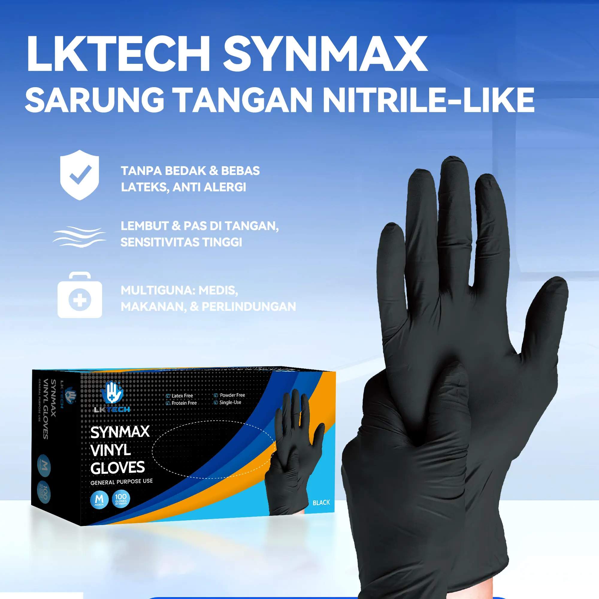 Sarung Tangan Non Powder Vinyl Vinil Nitrile-Like ORIGINAL 100% S/M/L/XL