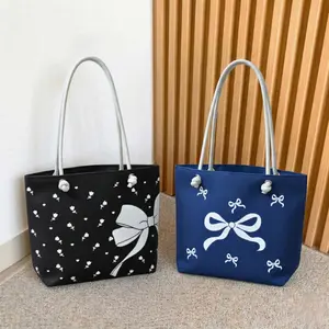 SENIVIA - ( 2 PCS ) Tas Totebag Wanita Tali Sumbu Tas Jinjing Kuliah Motif Pita Elegant Minimalis Resleting