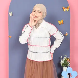 Mybamus Yuna Playfull Knit Tops Atasan Muslim Wanita Blus Knit Lengan Panjang Cantik Hornet