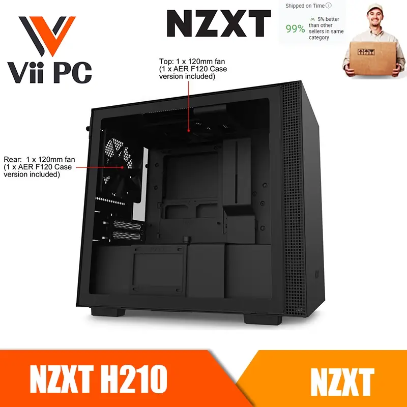 NZXT H210 - Mini-ITX PC Gaming Case - Front I/O USB Type-C Port - Tempered Glass Side Panel - Cable Management System - Water-Cooling Ready - Radiator Bracket - Steel Construction - White/Black