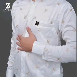 kemeja koko pria full bordir dengan bahan satin berkualitas.motif slimfit Atasan Baju Muslim Tangan Panjang Dewasa