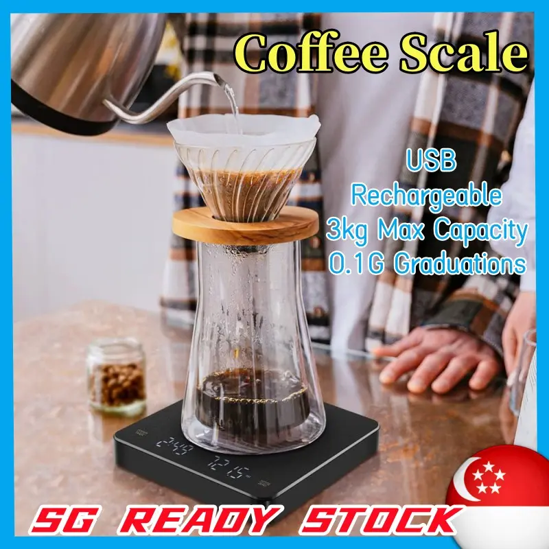 SG READY STOCK  LED coffee scale Timing Kitchen Scale USB Rechargeable 3kg Max Capacity 0.1G Graduations Kitchen Weighing Scale