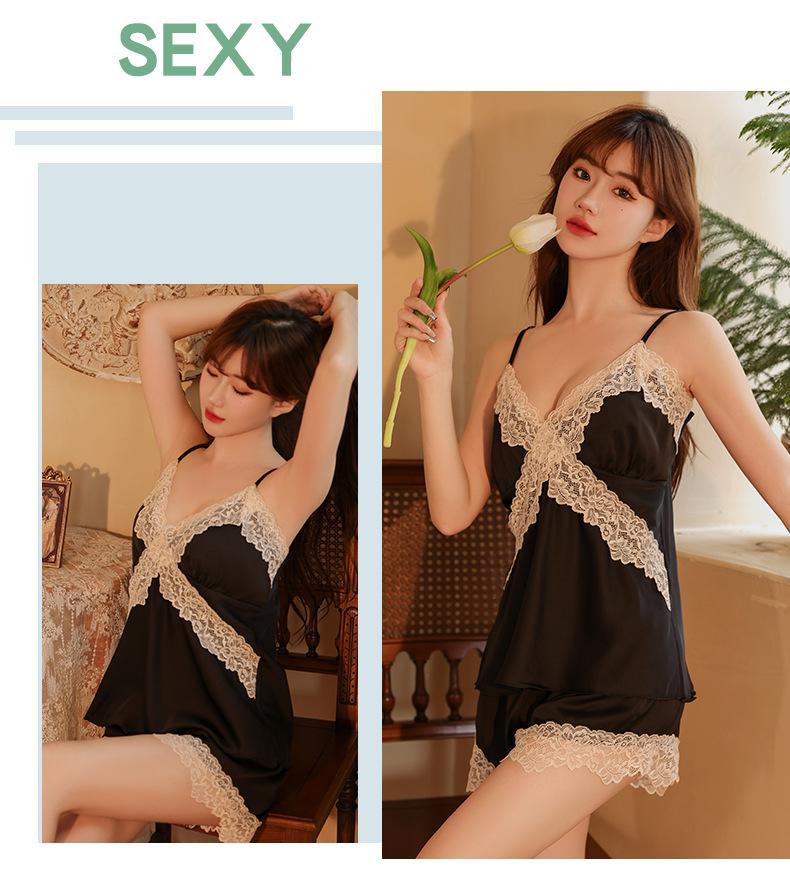 Product Introduction of sleepwear plus chest pad pajamas silky loungewear advanced sense brandy melville shorts pjs pajama victoria secret  pajamas 4
