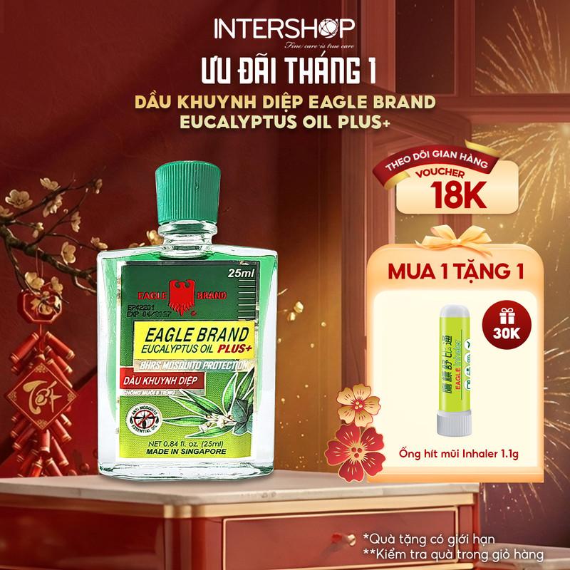 Tinh Dầu khuynh diệp Con Ó 2 Nắp Eagle Brand Eucalyptus Oil Plus+ 25ml chống muỗi 8 tiếng giữ ấm cho bé giảm cảm cúm