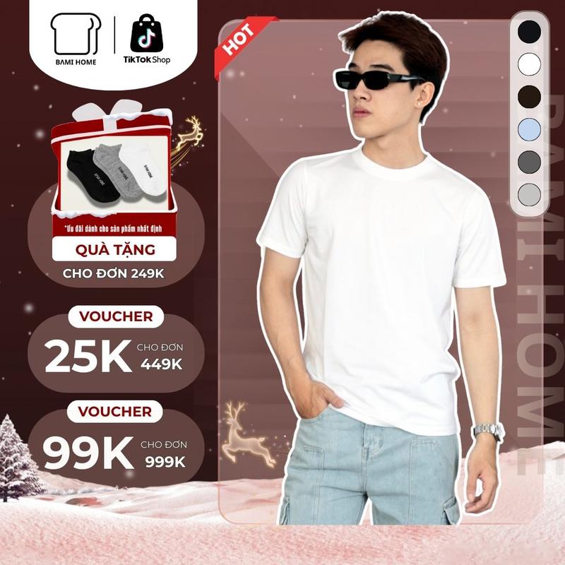 Áo thun cổ tròn basic unisex BAMIHOME vải thun Cotton cao cấp co giãn 4 chiều Form Regular vừa vặn thoải mái ATS01-2