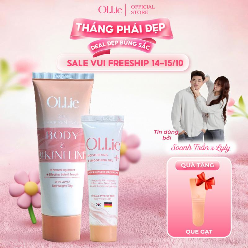 Combo 1 Kem Tẩy Lông Ollie Body Nam Nữ, Hỗ Trợ Tẩy Lông wax bkn Nhanh Chóng và 1 Kem Dưỡng Ollie Giúp Da Mềm Mịn cao long - KT1201 trắng tái tạo