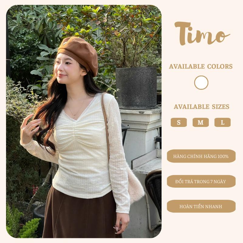   Áo 2 LỚP DÀY DẶN  Áo dài tay ren trắng cổ V Tôn dáng sang chảnh AOT084 