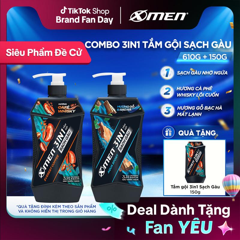 [MỚI][COMBO MUA 1 TẶNG 1] Tắm Gội Sạch Gàu 3in1 Xmen Everest Coffee & Aqua Sport 610g + Tặng 3in1 Everest Coffee 150g