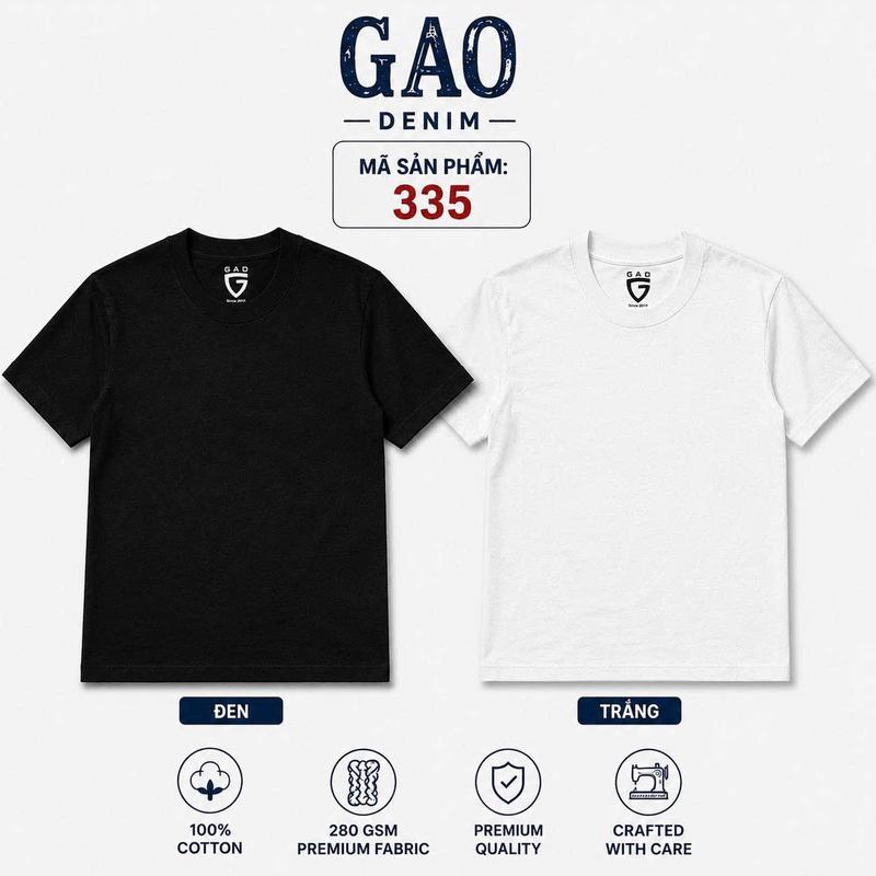 Áo Thun Mã 335, Vải Cotton Thấm Hút Mồ Hôi, Hai MÀu Đen Và Trắng, Phong Cách Đơn Giản