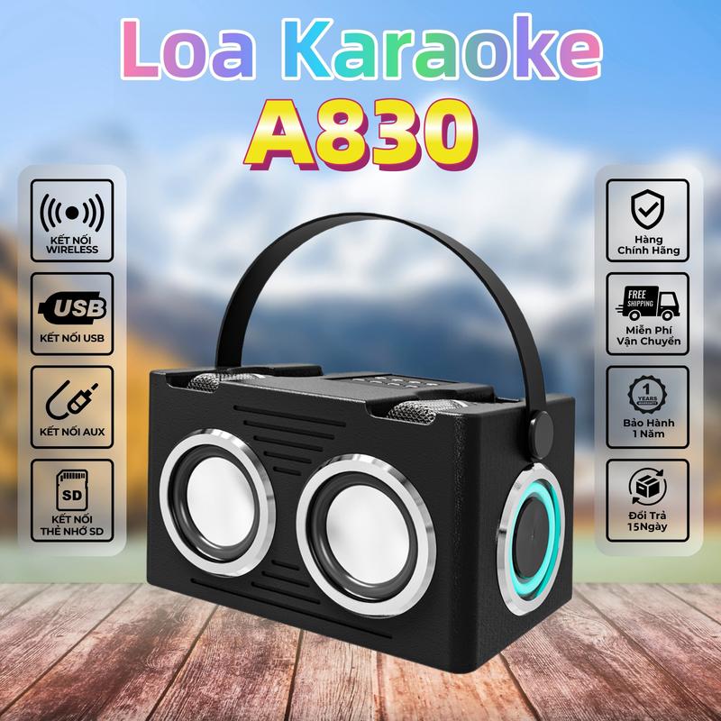 JK-A830 Loa Karaoke Di Động Nghe Nhạc Xách Tay Loa Bluetooth Mini, tặng kèm 2 Micro không dây, Loa ngoài trời, Loa gia đình, Máy hát karaoke - Bảo Hành 12 Tháng