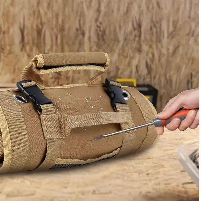 Canvas Tool Roll Up Bag, Waterproof Oxford Cloth Tool Storage Bag with Detachable Pocket, Tool Organizer for Motorcycle, Truck, Electrician & Mechanic 2