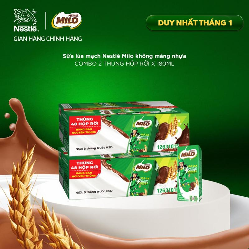 Nestlé VN Combo 2 thùng Sữa lúa mạch Nestlé MILO Thùng 48 Hộp Rời x 180ml 