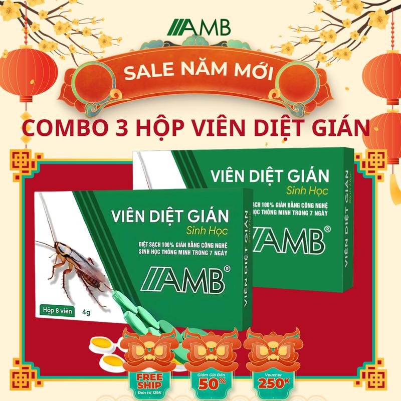 AMB Combo 3 Hộp Viên Diệt Gián Sinh Học AMB Hiệu Quả Nhanh Chóng An Toàn Sức Khỏe Hộp 8 Viên Nhang Diệt Gián Tận Hiệu Quả Đến 6 Tháng 