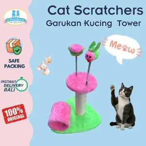 Cat Scratcher Tower Garden With Mouse | Garukan Kucing Bulu Halus dengan Mainan Tikus Tinggi 39cm Lebar 23cm
