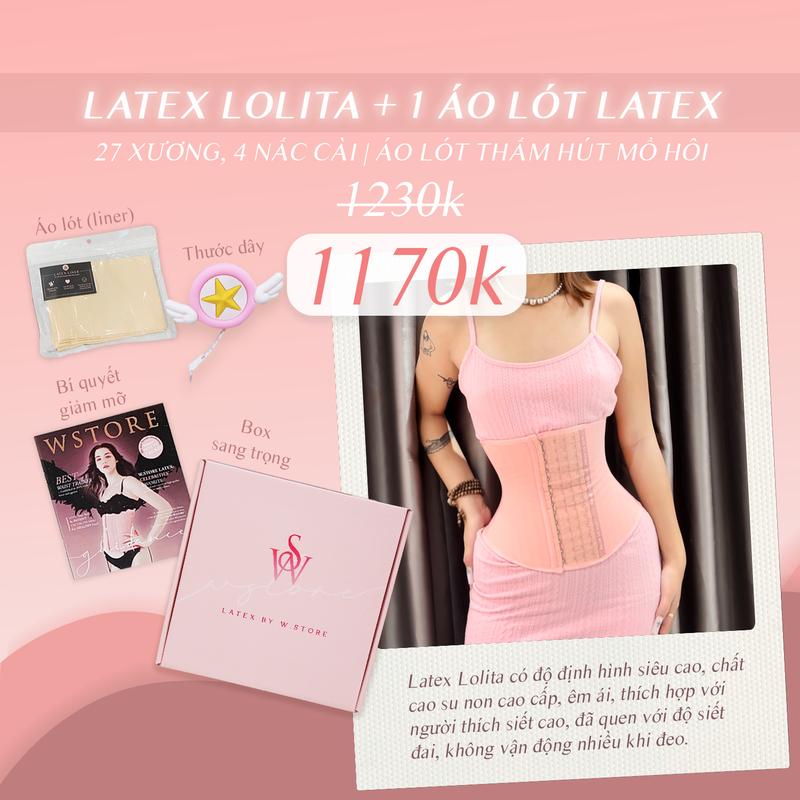 Combo LOLITA + Liner Latex Hồng WSTORE 27 Xương - 4 Nấc Cài - Gen Nịt Bụng Latex + Áo Lót Mặc Trong