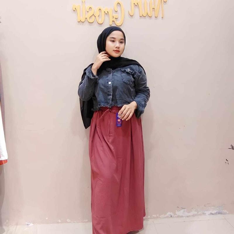 Rok Maxi  Panjang  crinkle  Airflow   Wanita Variasi tali serut Size jumbo Muslim 1