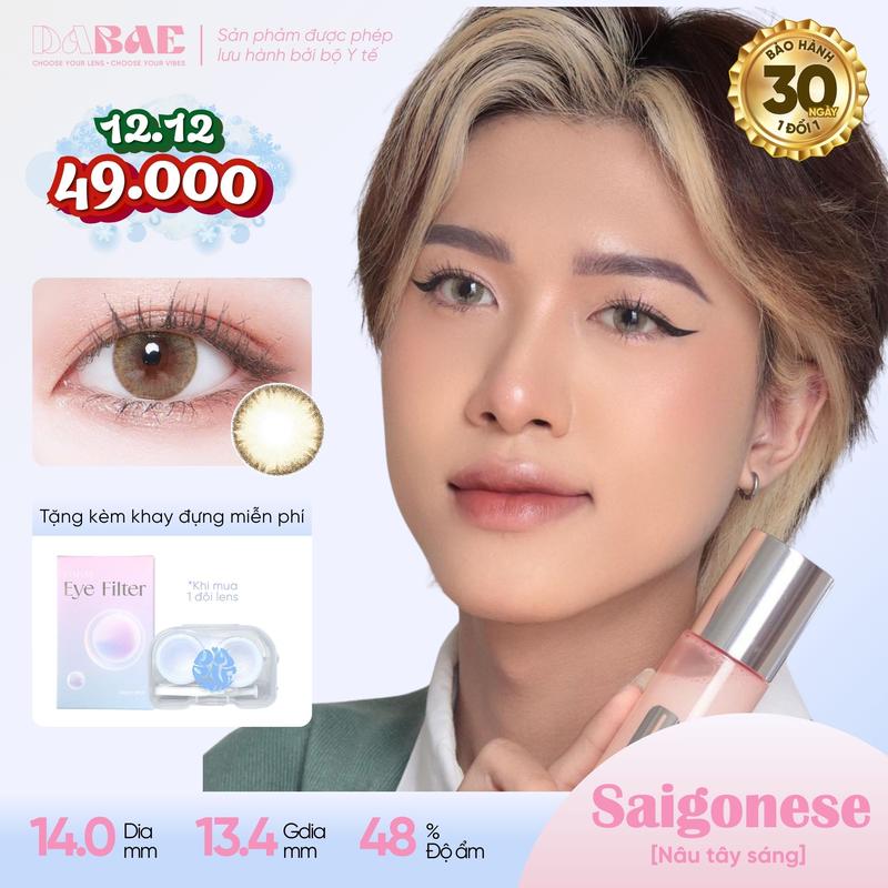  Saigonese lens cận mắt kính áp tròng màu nâu tây có độ 3 tháng DIA 14.2mm có độ 0-8 Hàn Quốc hãng DABAE 