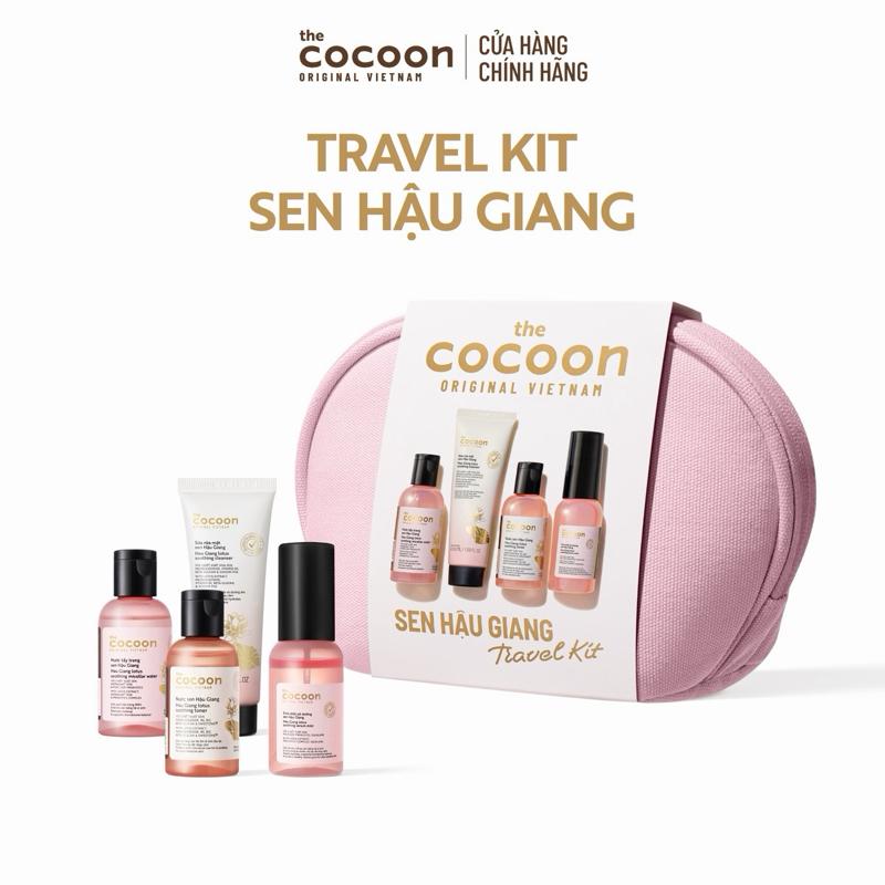 Travel Kit Sen Hậu Giang Cocoon – 4 chai 50ml tẩy trang, rửa mặt, nước sen (toner) & xịt dưỡng sen – tiện lợi & nhỏ gọn