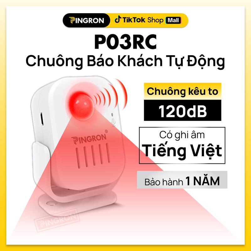 PINGRON Chuông báo khách tự động P03RC ghi âm tiếng Việt âm thanh lớn 120dB tích hợp hồng ngoại không dây lắp cửa ra vào bảo hành 1 năm 
