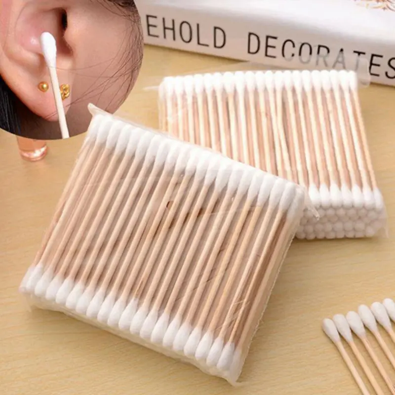 100Pcs Disposable Double Head Cotton Swab Buds Tip Wood Sticks Cosmetic Cleaning Makeup Cotton Swabs
