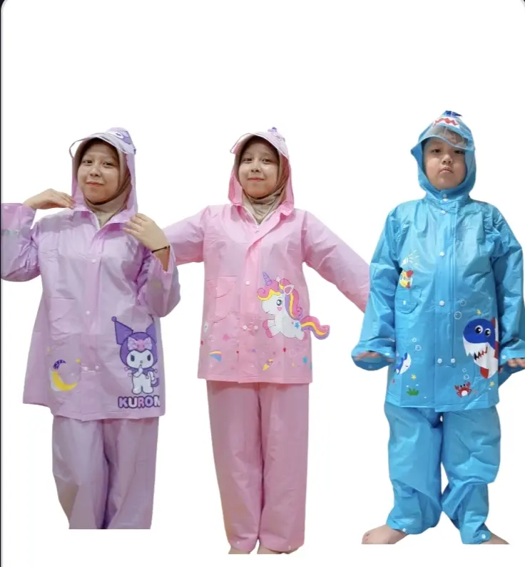 A-CROSS JAS HUJAN SETELAN ANAK KUROMI DENGAN RUANG RANSEL DI BELAKANG LUCU DAN IMUT Pvc Biru Pink 0