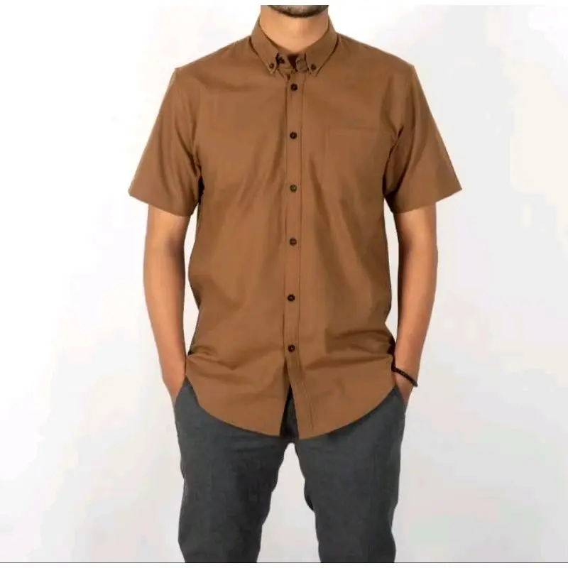 kemeja polos  couple ayah dan anak  warna coklat ukuran lengkap bahan katun signature 3