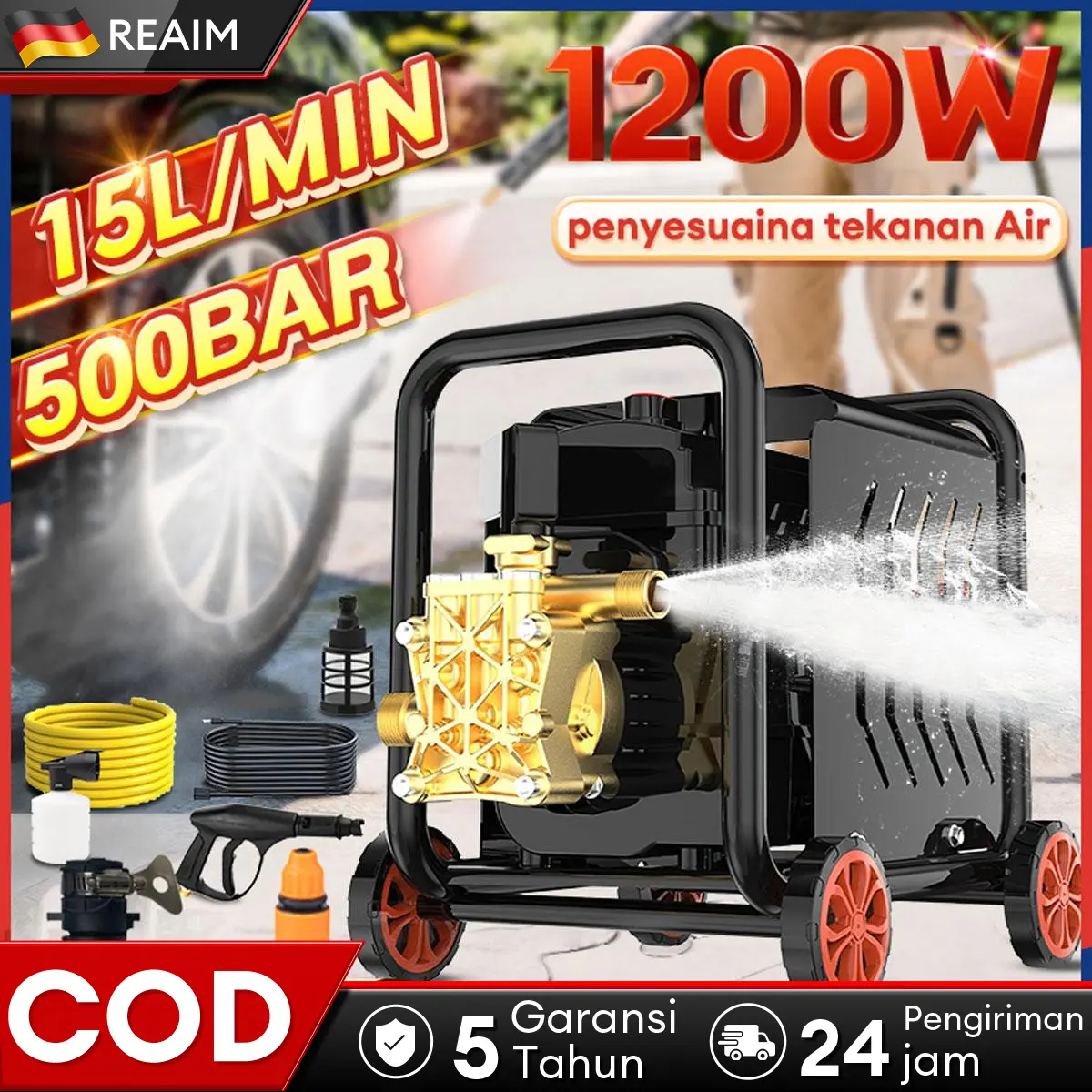 Reaim 500Bar Mesin Cuci Mobil Jet Cleaner Tekanan Mesin Cuci Mobil dan Motor Berkualitas Pompa Mesin Steam Power Spayer Alat Motor High Pressure Cleaner Alat