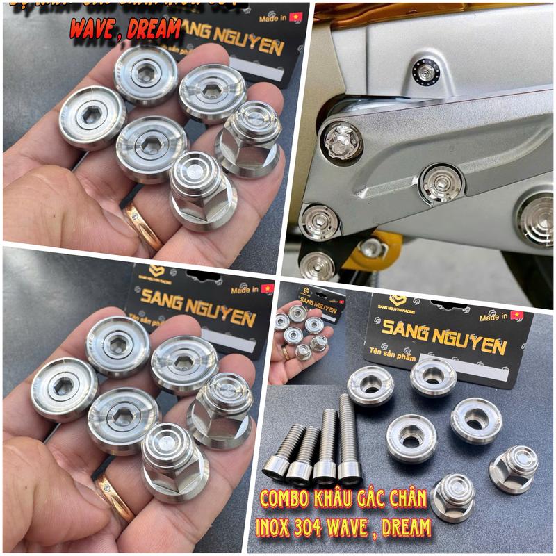 Bộ Khâu Gác Chân, Khâu Gắn Rổ Salaya Inox 304 Cho Wave Nhỏ ZX Và Xe Dream  future - Phụ Tùng xemay  Inox 304