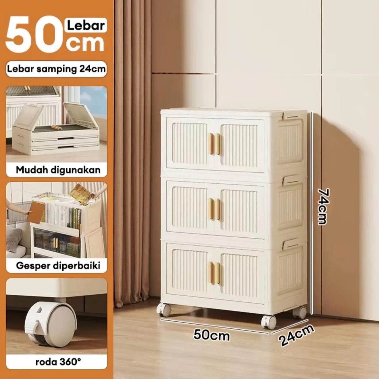 【Krem】50cm-3 Lapisan