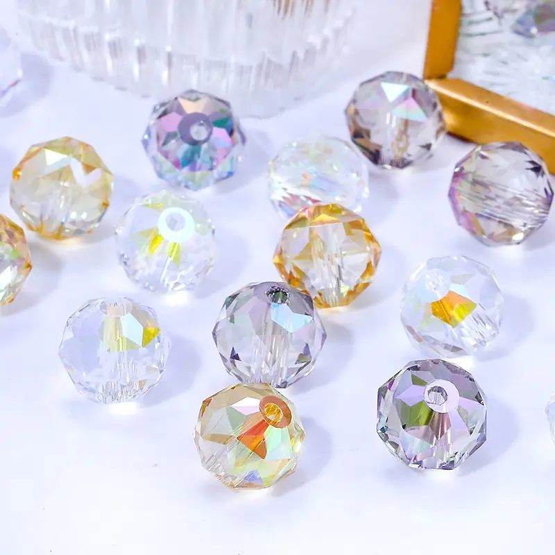 8mm/10mm Faceted Glass Beads Gemstones Round Crystal Loose Beads for Jewelry Crafts Making DIY Necklace Bracelet Earring 50pcs