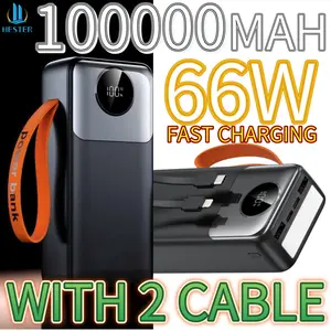 Hester 66W powerbank 100000mah powerbank led camping light power bank 100000mah power bank fast charging power bank robot power bank hester 4 cable 2 USB ports
