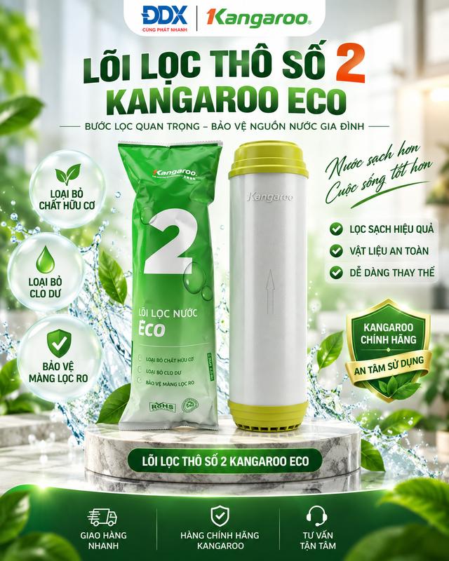 Lõi Số 2 Kangaroo Eco GAC (XB) – Lõi Than Hoạt Tính Khử Clo, Giảm Mùi – Lõi Thay Thế Máy Lọc Nước