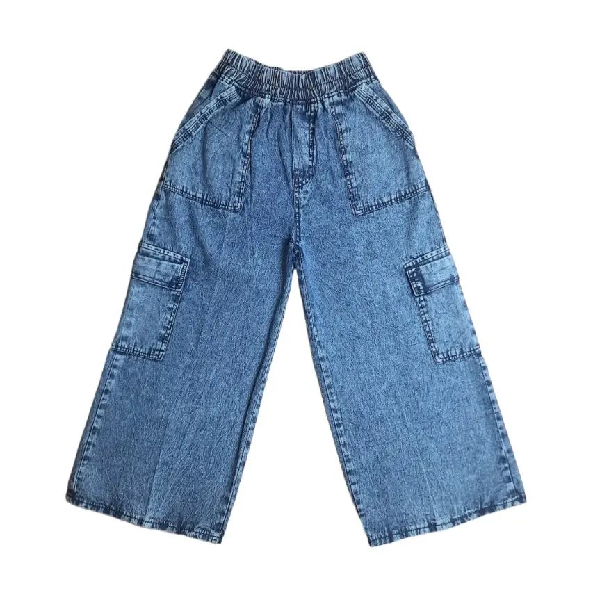 Celana Jeans Kargo Anak Perempuan/ Cargo Jeans  Anak Usia 6-13 Tahun Fashion