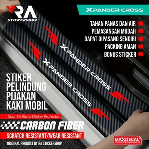 9Pcs Stiker Pelindung Pijakan Mobil MITSUBISHI XPANDER CROSS Door Sill Plate Sticker Bahan Max Decal Carbon 3D Kuat Tahan Lama Trendy dan Sporty