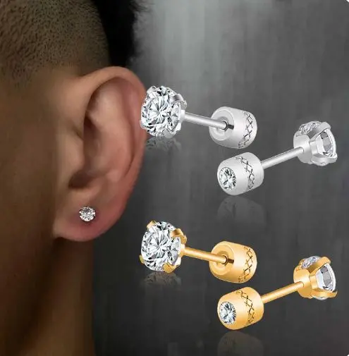 1 Pasang Anting Tindik Telinga Zirkon Kristal Baja Tahan Karat Perhiasan Tindik Sekrup 2