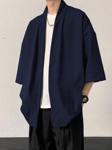 Kimono frontal abierto de manga corta de color sólido para hombre, Top cómodo informal de ajuste regular para uso diario, ropa de hombre para verano, Gamis