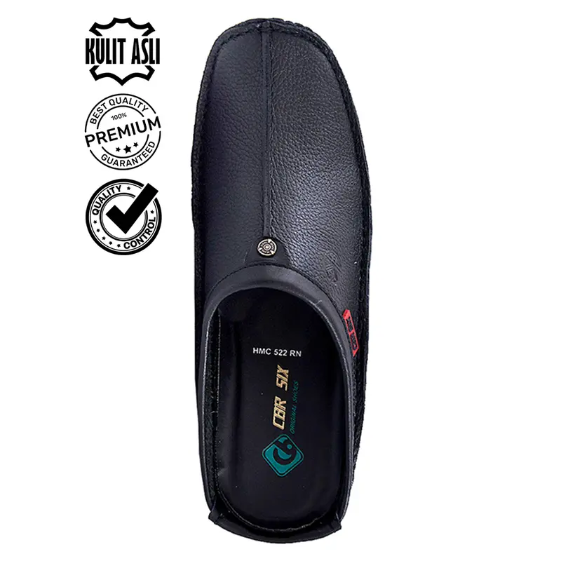 CBR SIX / Sepatu sandal pria / Model mule bustong / Bahan kulit asli / Sol karet super lentur / Warna hitam / Formal resmi santa kerja kantor / HMC 527 Shoes Sendal 3