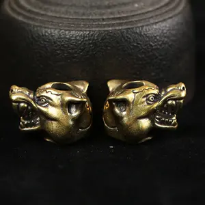 Animal Wolf Warriors Head Sculpture Brass Paracord Bead DIY Handmade Lanyard Pendant Jewelry Accessories EDC Outdoor Tool Charms