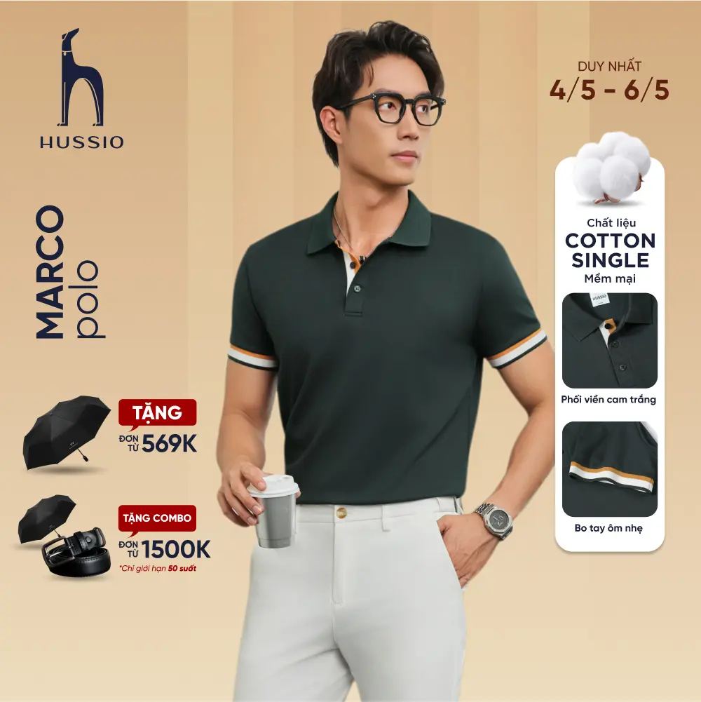 Áo polo nam MARCO phối sọc vải thun Cotton cao cấp, thoáng mát, trẻ trung - HUSSIO