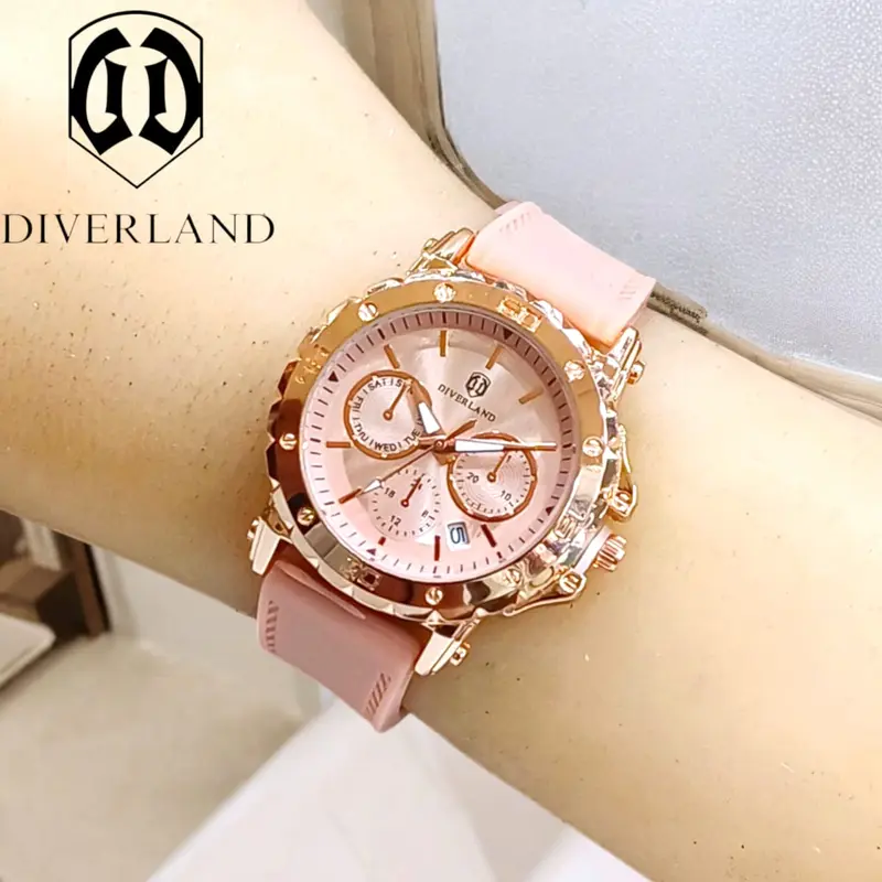FREE BOX DAN BATERAI CADANGAN- JAM TANGAN FASHION WANITA TALI RUBBER CHRONO TANGGAL AKTIF BODY BULAT STAINLESS STEEL 3