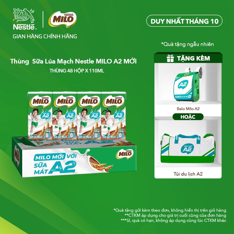 [Mới] Nestlé VN Thùng Sữa Lúa Mạch Nestle MILO Sữa Mát A2 MỚI (12x4x110ml)