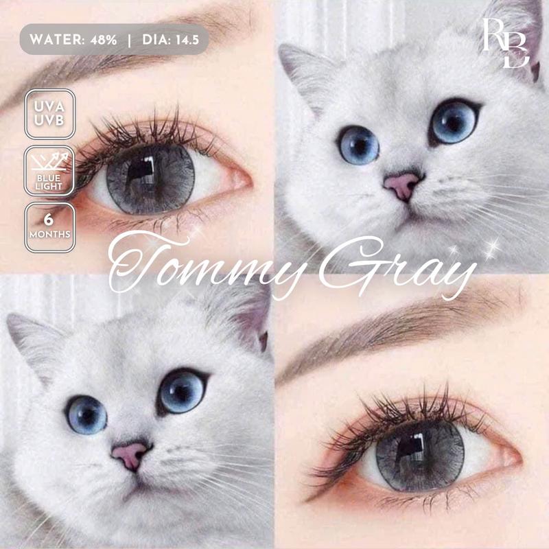 Kính Áp Tròng Màu Xám Tommy Gray, Lens Mắt Màu Xám Mắt Mèo 0 Độ [Tặng Kèm Khay Dụng Cụ Đeo]