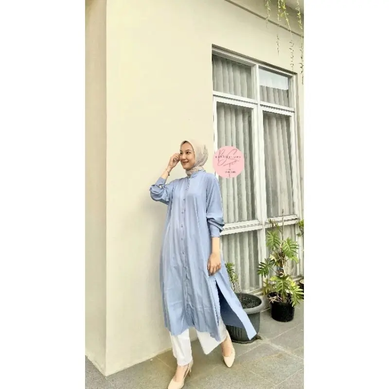 BRANDSTORE - Long Tunik Shakila Botega & Crinkle Airflow Kemeja Panjang Polos Kasual Standart Jumbo