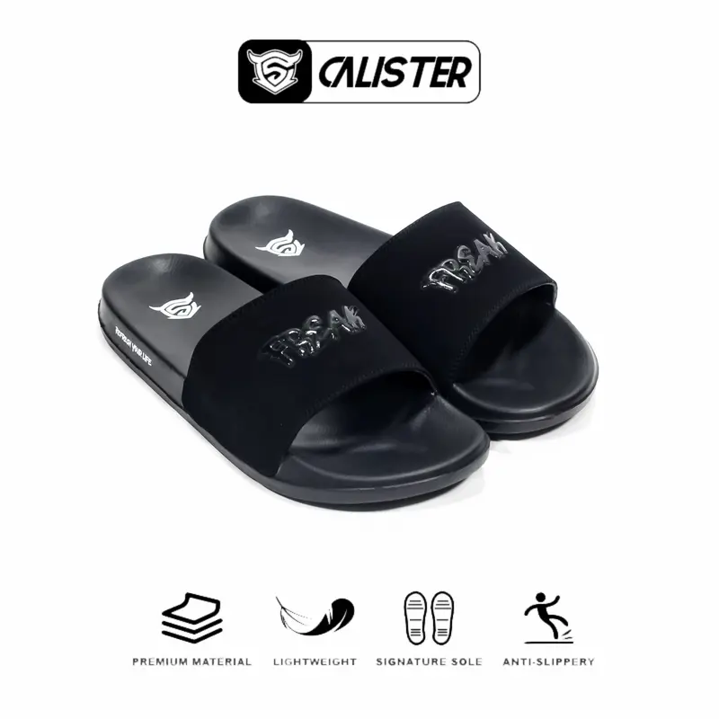 Calister - Sandal Slipper Pria Slide On Full Black Anti Slip antiselip selop simpel 2