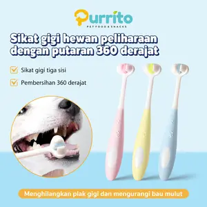 Purrito Sikat Gigi Anjing Kucing 360 Derajat Kepala 3 Sisi Bulu Lembut Aman untuk Gusi