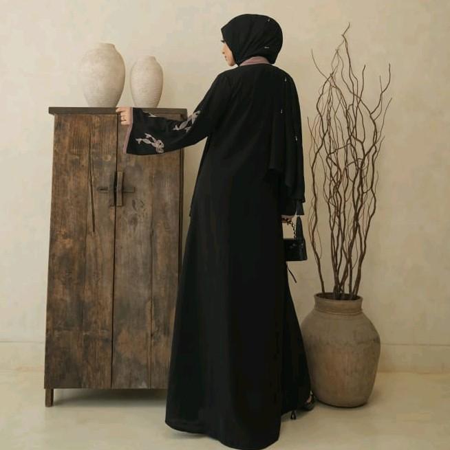 Abaya Tasya Pita Arabian Style Muslim Gamis Dewasa - Bahan Jetblack Bonanza - Ukuran S-XXL - Wanita Hitam Dress Turki Bordir Mewah 1